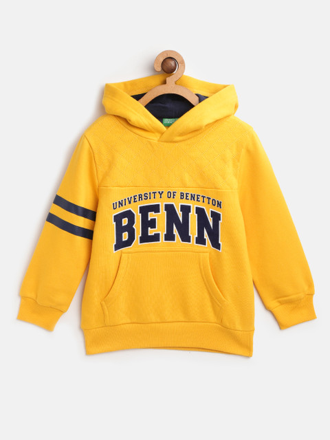 

United Colors of Benetton Boys Yellow & Navy Blue Printed Hooded Sweatshirt