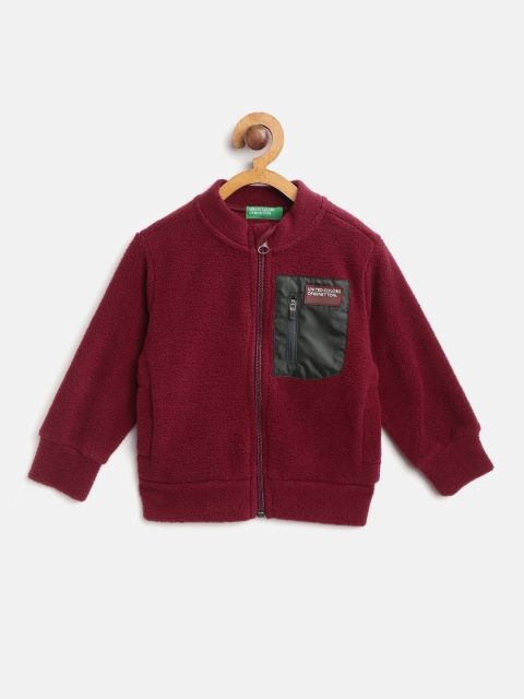 

United Colors of Benetton Boys Maroon & Black Solid Fleece Sweatshirt
