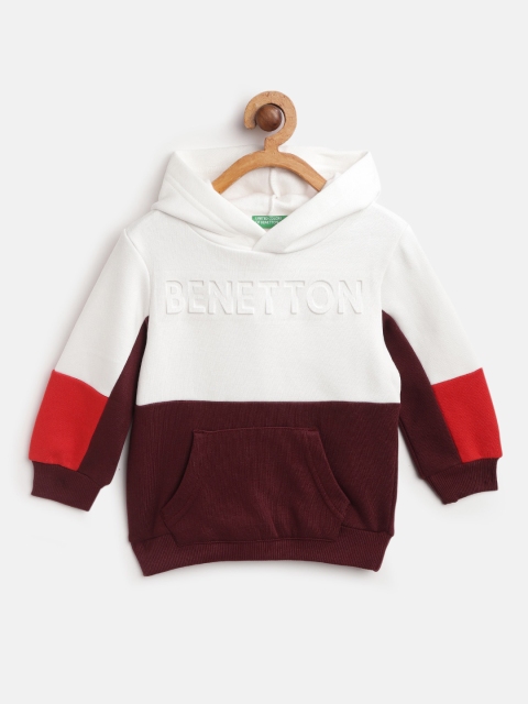 

United Colors of Benetton Boys White & Burgundy Colourblocked Hooded Sweatshirt