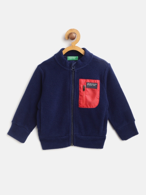 

United Colors of Benetton Boys Navy Blue & Red Solid Fleece Sweatshirt
