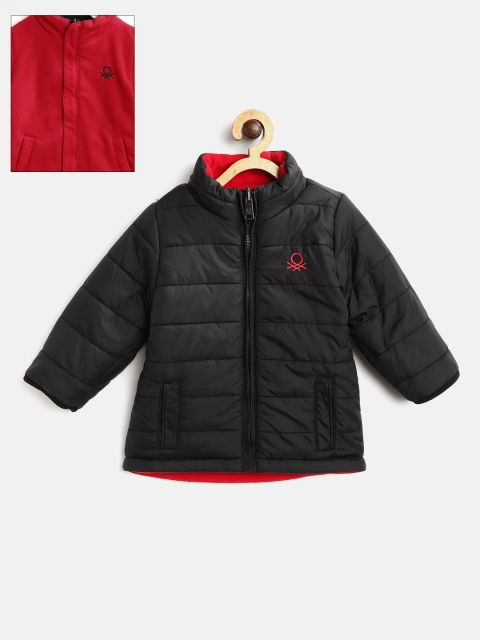

United Colors of Benetton Kids Black & Red Solid Reversible Padded Jacket