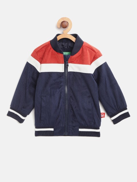

United Colors of Benetton Boys Navy Blue & Orange Colourblocked Corduroy Bomber Jacket