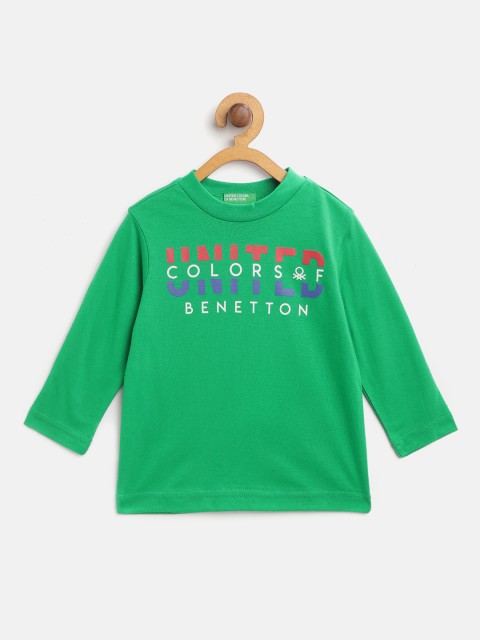 

United Colors of Benetton Boys Green Brand Logo Printed Round Neck T-shirt