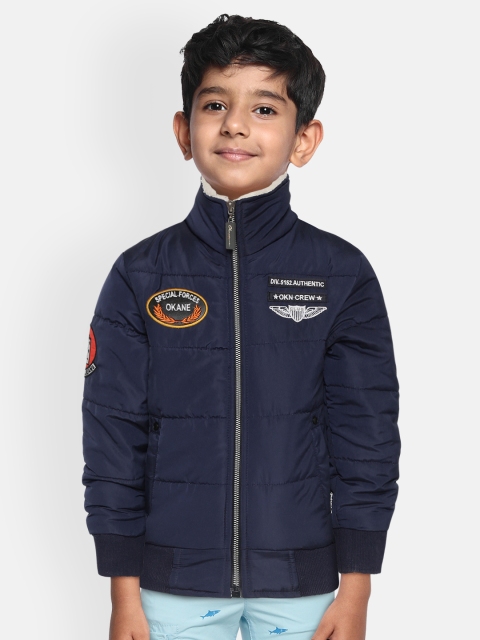 

Okane Boys Navy Blue Solid Bomber Jacket