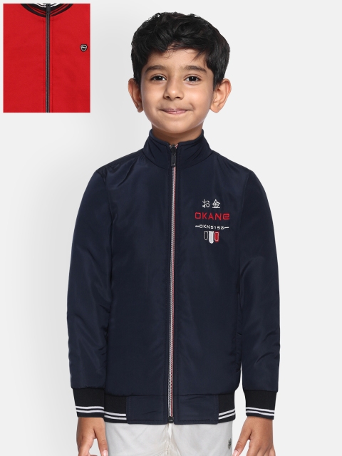 

Okane Boys Navy Blue & Red Solid Reversible Bomber Jacket