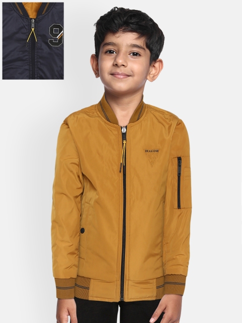 

Okane Boys Mustard Yellow & Navy Blue Solid Reversible Bomber Jacket