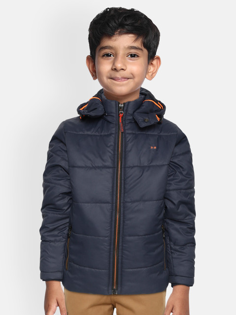 

Okane Boys Navy Blue Solid Padded Jacket with Detachable Hood