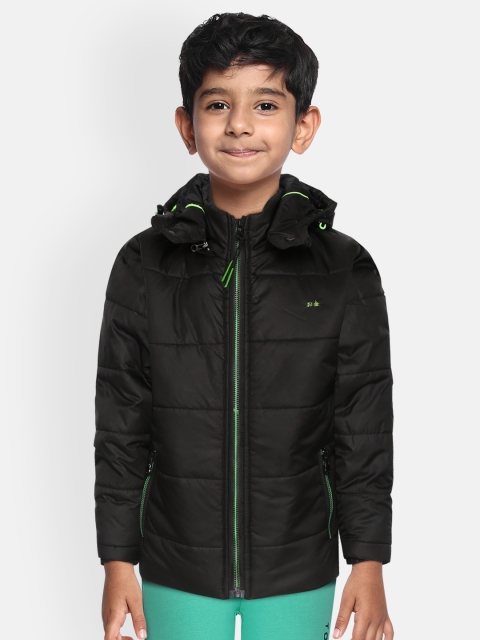 

Okane Boys Black Solid Padded Jacket with Detachable Hood