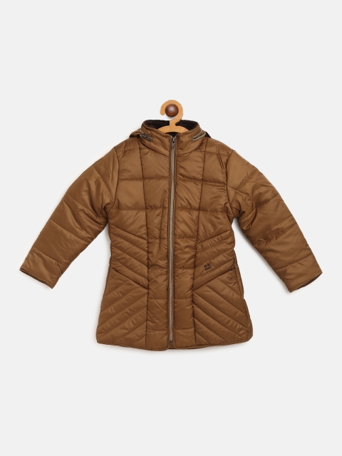 

Okane Girls Mustard Brown Hooded Quilted Jacket
