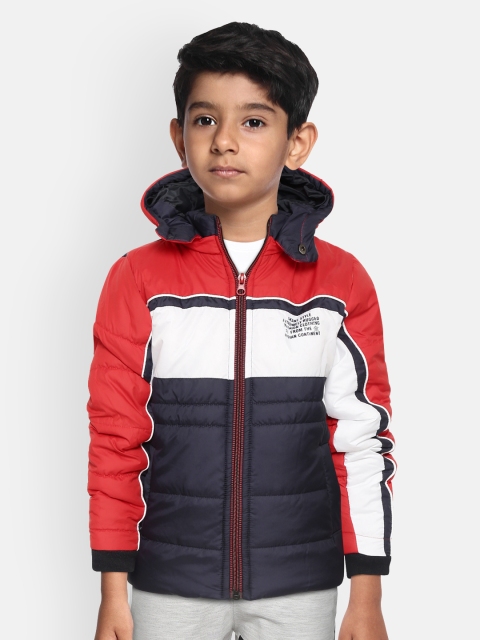 

Okane Boys Red & White Colourblocked Padded Jacket with Detachable Hood