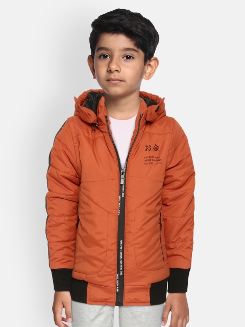 

Okane Boys Rust Orange Solid Bomber Jacket with Detachable Hood