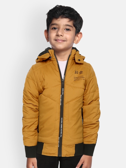 

Okane Boys Mustard Yellow Solid Bomber Jacket with Detachable Hood