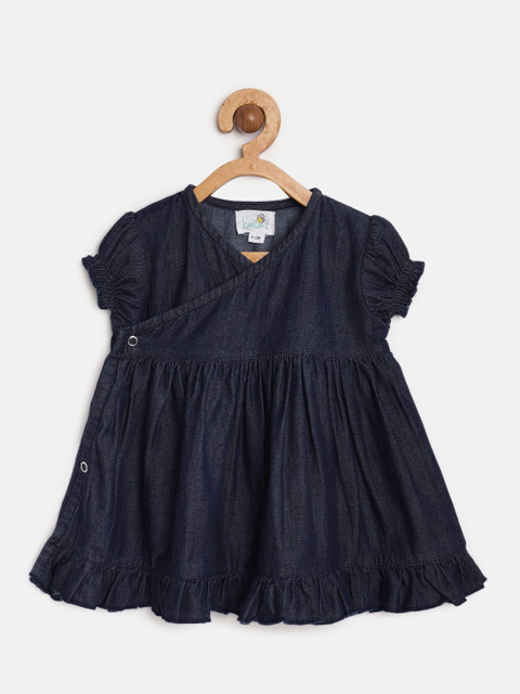 

Keebee Infant Girls Blue Denim Organic Cotton Sustainable Fit and Flare Jhabla Dress