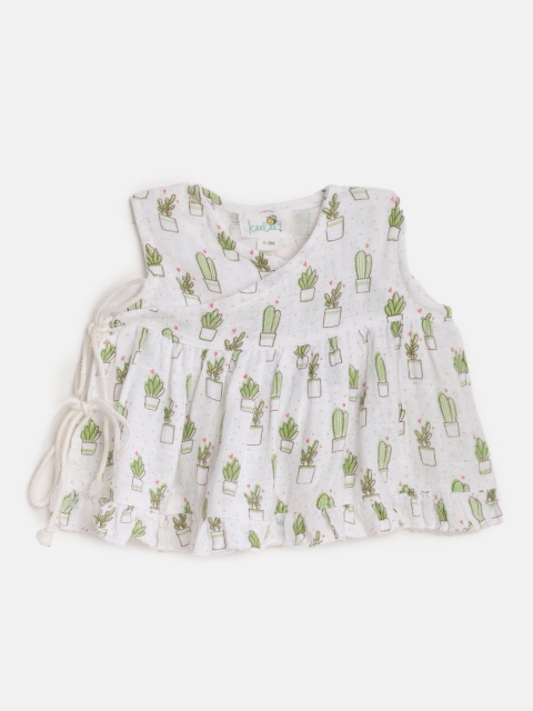 

Keebee Infant Girls White Printed Organic Cotton Sustainable Wrap Jhabla Dress