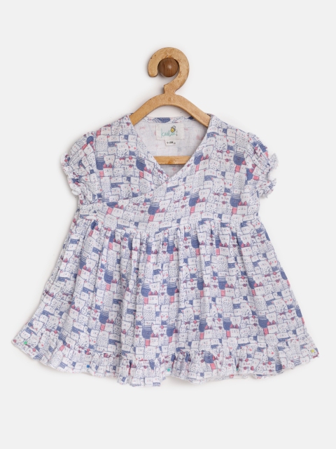 

Keebee Infant Girls White Printed Organic Cotton Sustainable Wrap Jhabla Dress