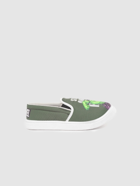 

YK Marvel Boys Olive Green & White Hulk Print Slip-On Sneakers