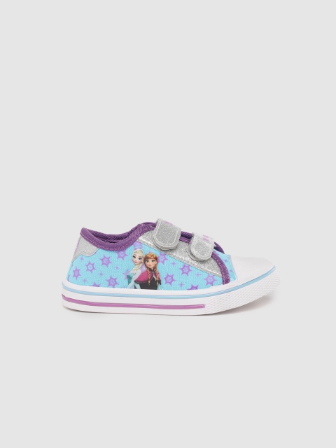 

YK Girls Blue & Silver-Toned Shimmer Anna & Elsa Printed Sneakers