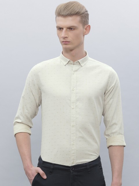 

ether BEIGE ANTI MICROBIAL DOBBY Slim Fit Shirt