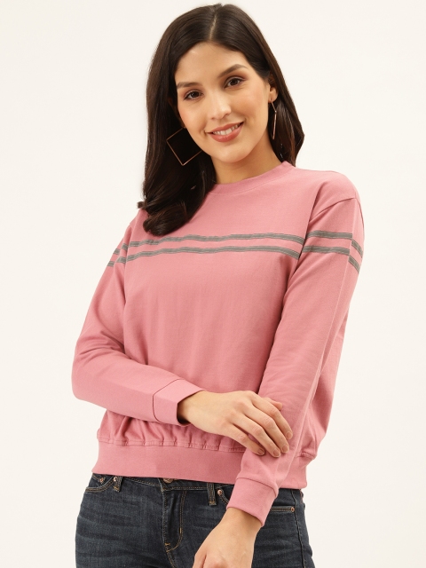 

Style Quotient Women Dusty Pink & Grey Solid Sweatshirt with Striped Detail