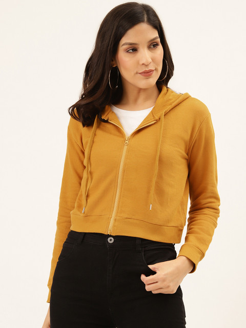 

Style Quotient Women Mustard Yellow Solid Hooded Crop Sweatshirt