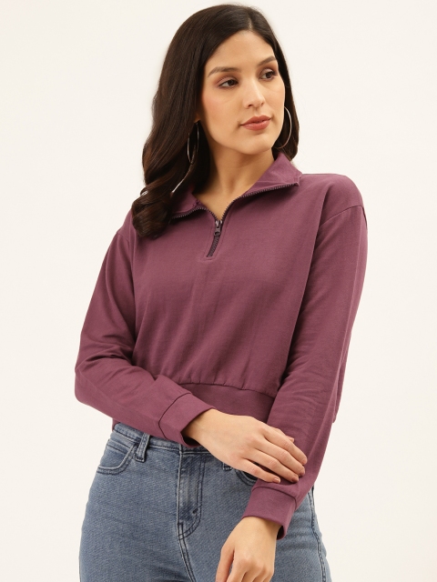 

Style Quotient Women Purple Solid Crop Sweatshirt