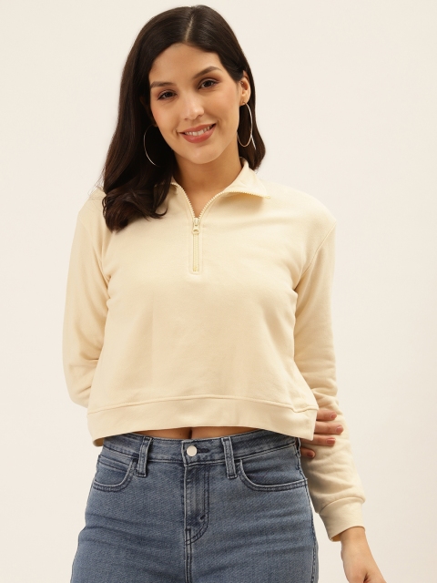 

Style Quotient Women Cream-Coloured Solid Crop Sweatshirt