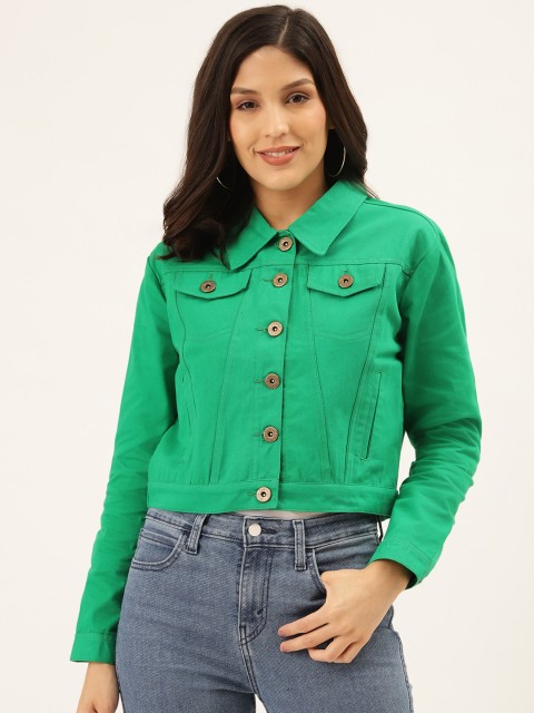 

Style Quotient Women Green Solid Denim Jacket