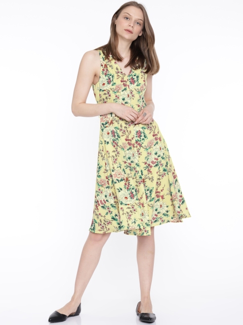 

Vero Moda Women Yellow Floral Print A-line Dress