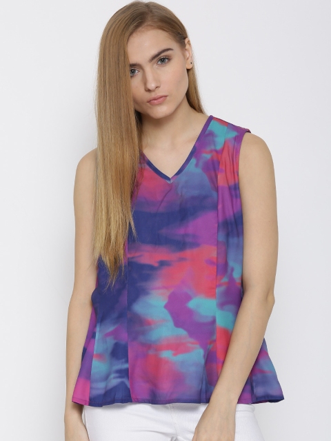 

Vero Moda Purple & Blue Printed Flared Top