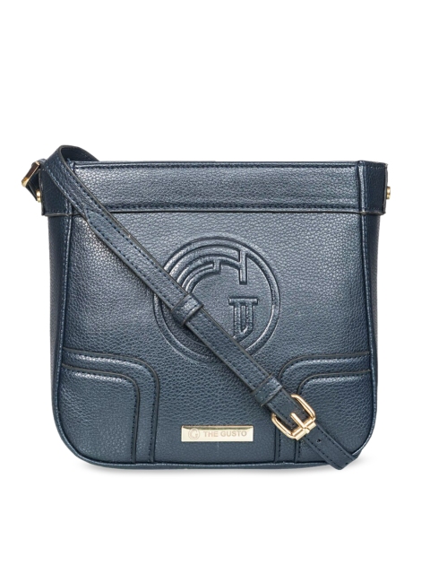 

THE GUSTO Navy Blue Textured Sling Bag