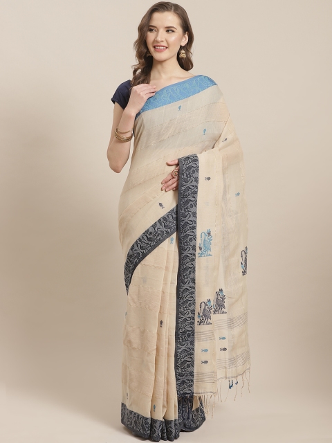 

ADITRI Cream-Coloured Woven Design Pure Cotton Saree