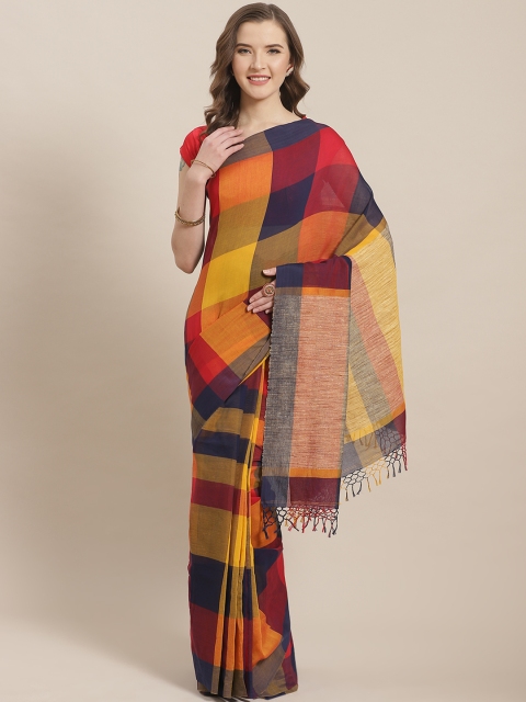 

ADITRI Yellow & Red Pure Cotton Checked Saree