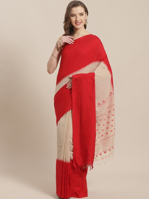 

ADITRI Red & Beige Pure Cotton Colourblocked Saree