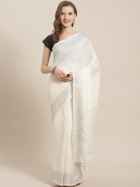 

ADITRI White Solid Pure Cotton Saree