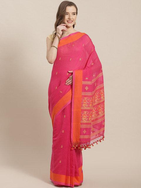 

ADITRI Pink Pure Cotton Woven Design Saree