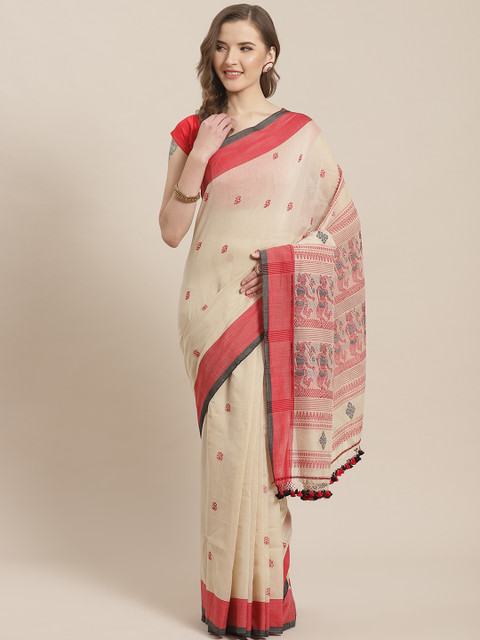 

ADITRI Beige Pure Cotton Woven Design Saree