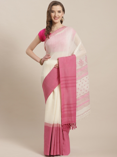 

ADITRI Off-White & Pink Woven Design Saree