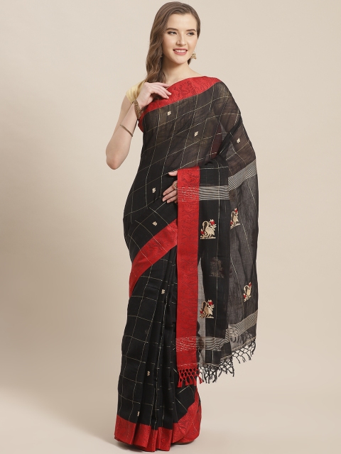 

ADITRI Black Checked Pure Cotton Saree