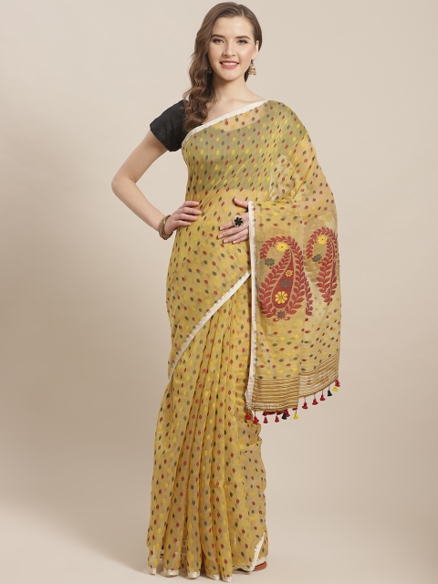 

ADITRI Yellow & Maroon Woven Design Jamdani Saree