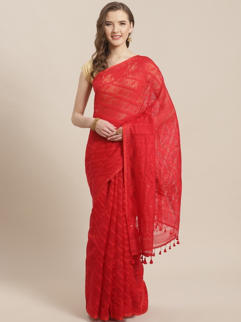 

ADITRI Red Red Woven Design Silk Cotton Jamdani Saree