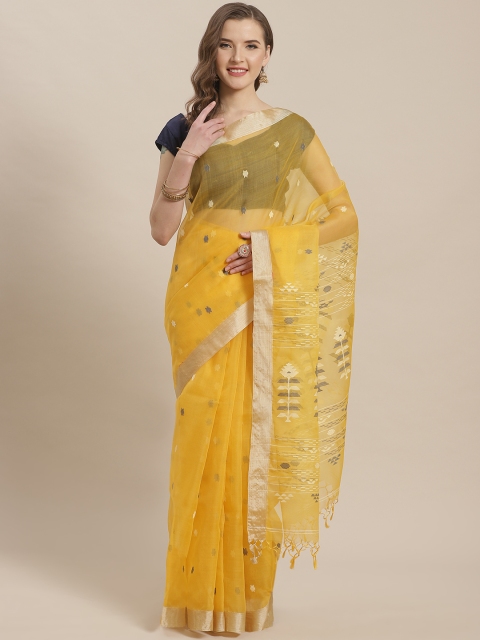 

ADITRI Yellow & Golden Pure Silk Woven Design Jamdani Saree