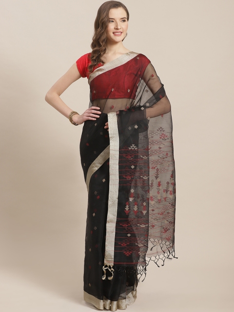 

ADITRI Black & Red Pure Silk Jamdani Saree