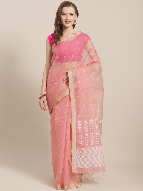 

ADITRI Pink Pure Silk Woven Design Jamdani Saree