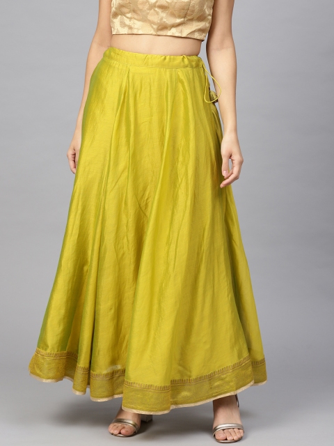 

Fabindia Women Lime Green Solid Flared Maxi Skirt