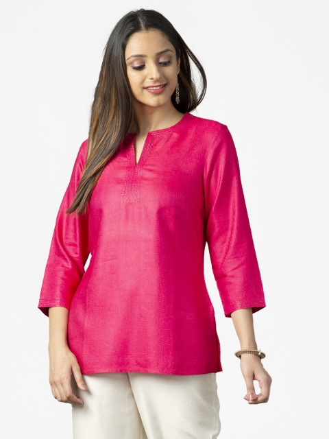 

Fabindia Women Pink Solid Straight Kurti