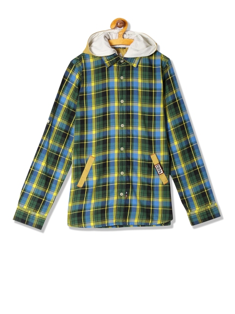 

U.S. Polo Assn. Kids Boys Green & Yellow Regular Fit Checked Casual Shirt