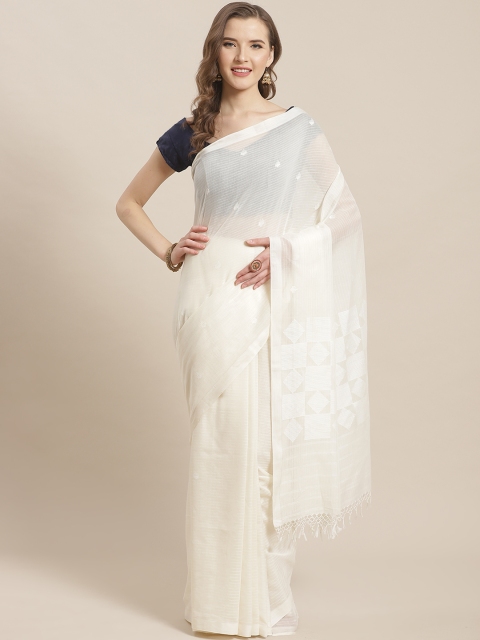 

ADITRI White Woven Design Pure Cotton Jamdani Saree