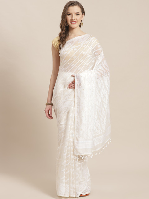 

ADITRI White Woven Design Silk Cotton Jamdani Saree