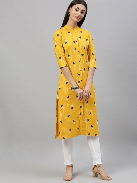

MIMOSA Women Yellow & White Printed Straight Kurta
