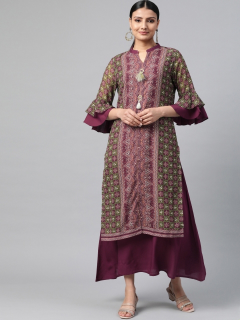 

Shree Women Purple & Green Printed A-Line Maxi Dress
